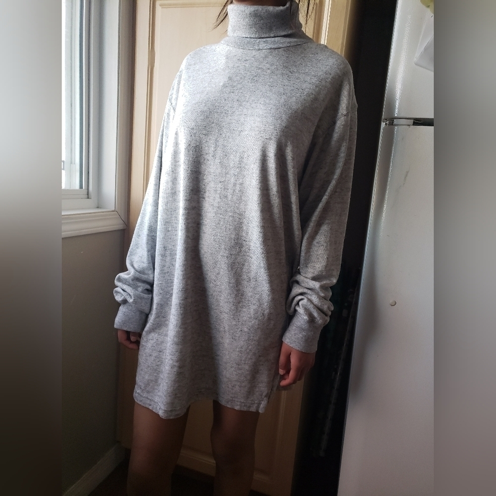 Cozy Grey Turtleneck Sweater Dress